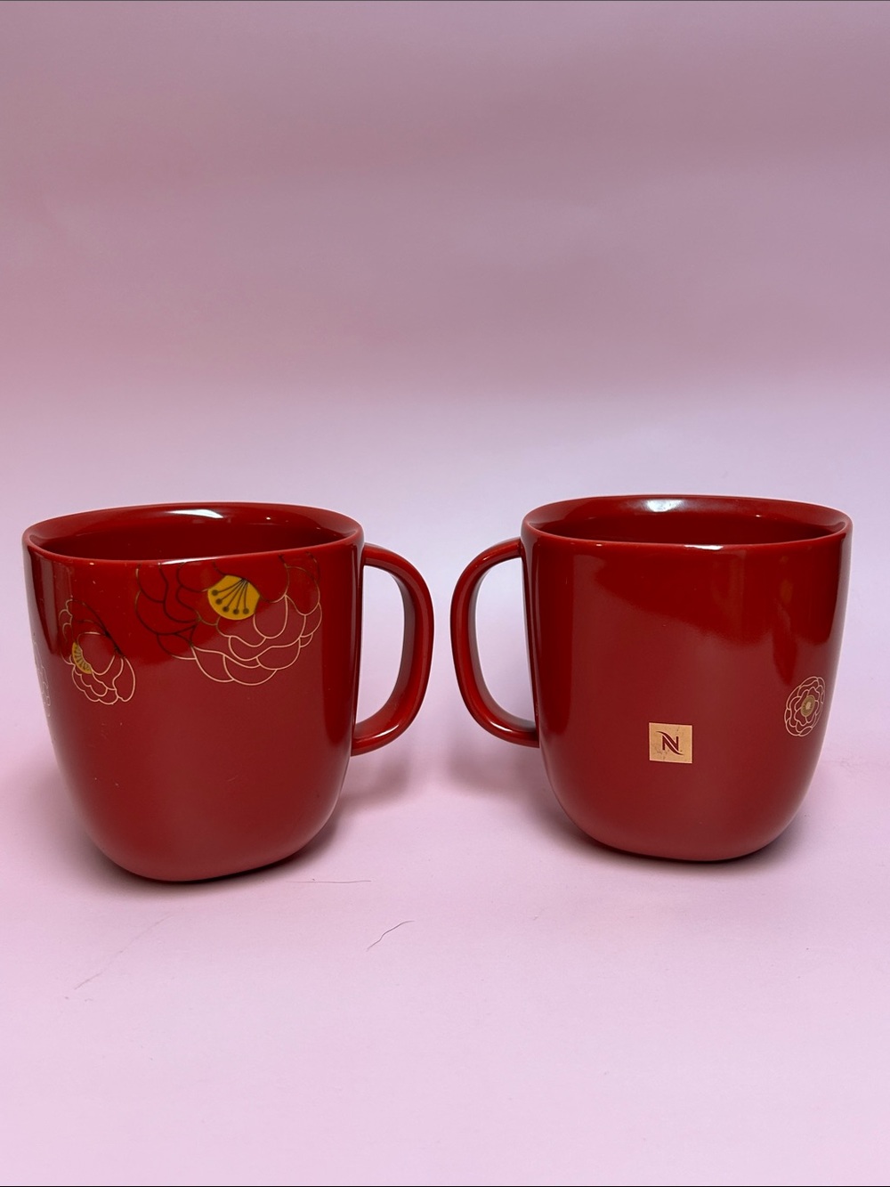 Nespresso Lunar New Year Mug Red Ceramic Flower Accent Mugs - Set of 2